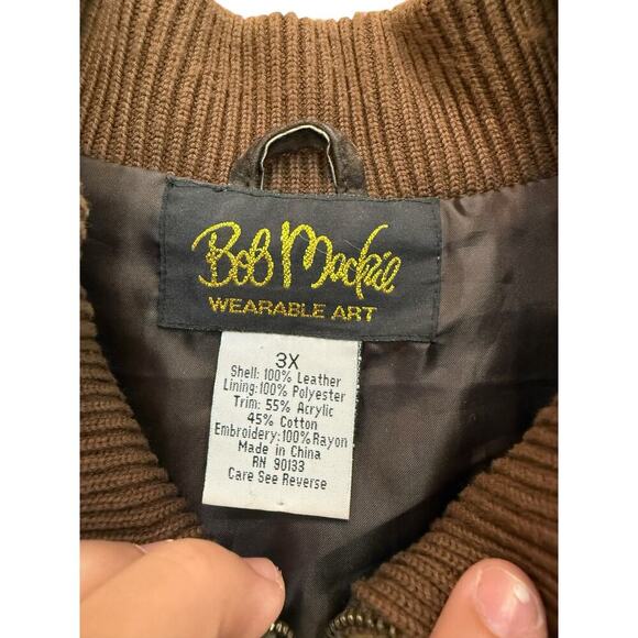 Bob Mackie Wearable Art Brown 100% Leather Ribbed Knit Zip Up Jacket Size 3X - Picture 4 of 5